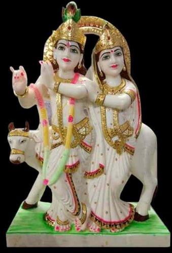 42 Inch Marble Radha Krishna Statue, For Worship, Temple, Interior Decor, Pattern : Painted