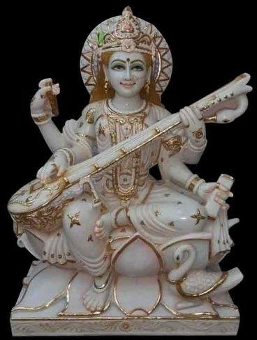6.3 Feet Marble Saraswati Mata Statue, For Worship, Temple, Pattern : Painted