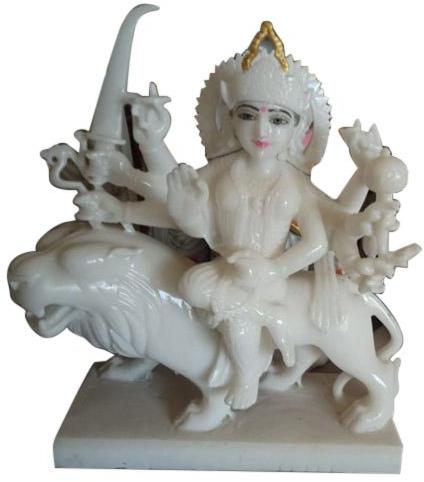 Handmade Marble Durga Mata Statue, For Worship, Temple, Interior Decor, Pattern : Carved