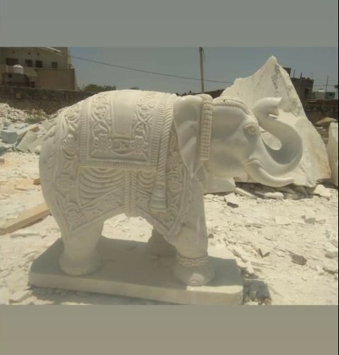 Polished Marble Carved Elephant Statue, For Garden, Color : White