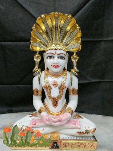 Marble Jain Mahaveer Statue, For Temple, Pattern : Painted