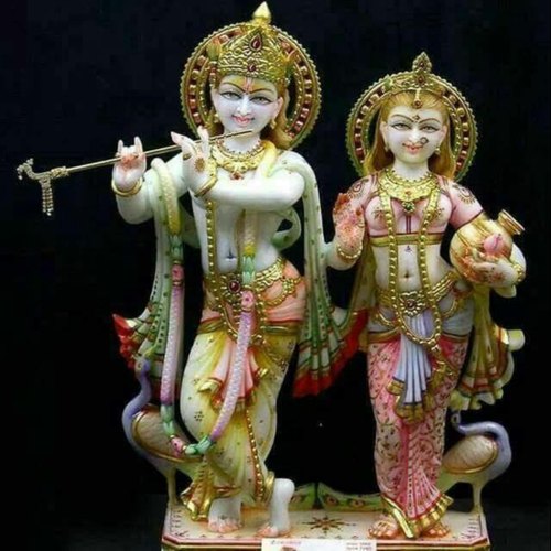 Painted Marble Radha Krishna Statue, For Worship, Temple, Interior Decor, Color : Multi Color