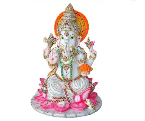 Cutncurve 5.190 Kg Kamal Ganesh Marble Statue, Color : Colourful