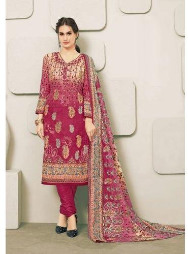 Ladies Banarasi Cotton Churidar Suit,, Size : M-XXXL