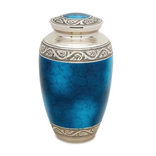 Large Aluminium Blue Pattern With Silver Adult Cremationurn Urn
