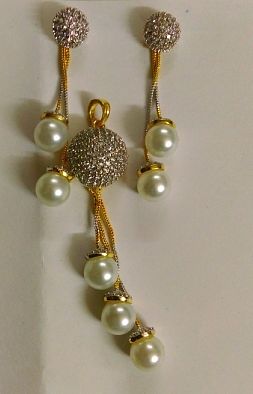 Cz and Synthetic Stone Earrings and Pendant Set