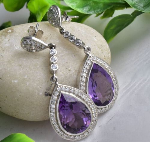 Gold Purple Amethyst Dangle Earrings, Occasion : Party Wear, Wedding Wear