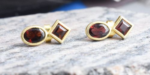 Silver Oval Square Petite Garnet Studs, Occasion : Party Wear, Wedding Wear