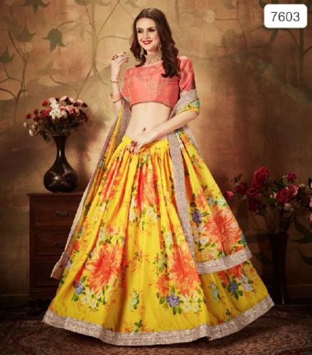 Silk Floral Digital Print Lehenga, Feature : Breathable, Dry Cleaning, Easy Washable, Eco Friendly
