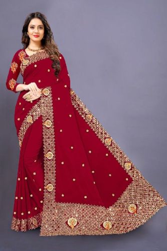 Georgette Saree With Satin Border Wholesale, For Easy Wash, Dry Cleaning, Anti-Wrinkle, Shrink-Resistant