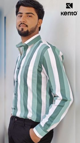 Kento Portrait Strips Cotton Shirts, Gender : Male