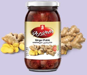 Pooram Foods Ginger Pickle, Packaging Type : Glass Bottle, Plastic Bottle, Plastic Pack-Pouch