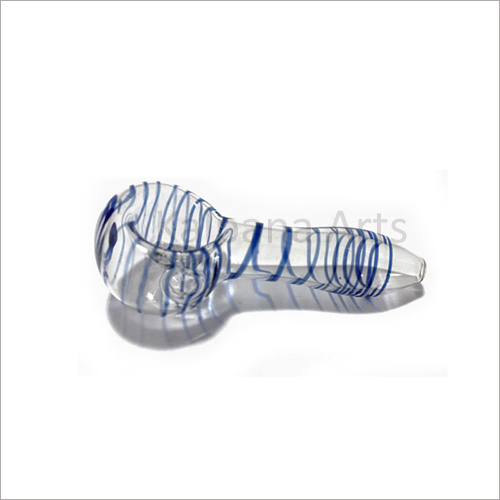 Peanut Outside Clear With Blue Lines Glass Hand Pipe