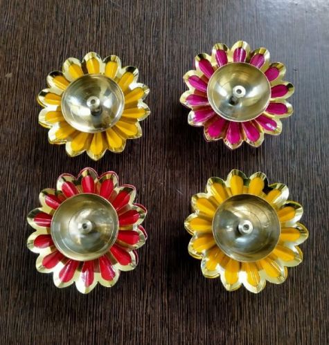 Colorful Lotus Shape Diya Top Layer Brass