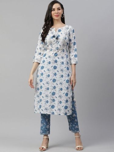 Divena Printed Cotton Kurti With Pant, Size : Small, Medium, Large, XL, XXL