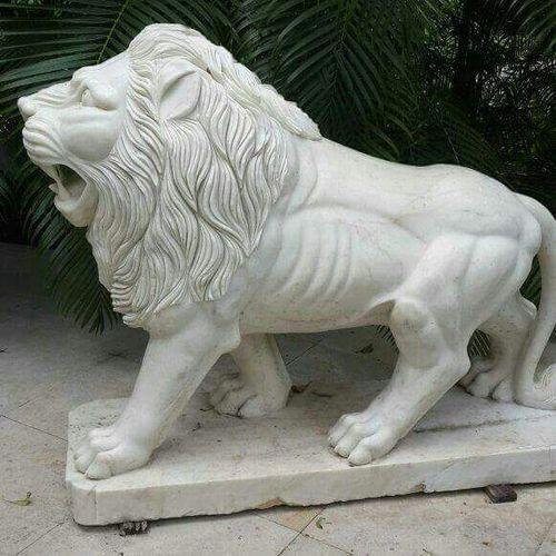 Polished Marble Lion Statue, For Interior Decor, Religious Purpose, Pattern : Plain