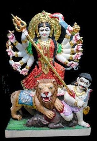 Painted Marble Mahishasura Mardini Statue, Packaging Type : Cardboard Box