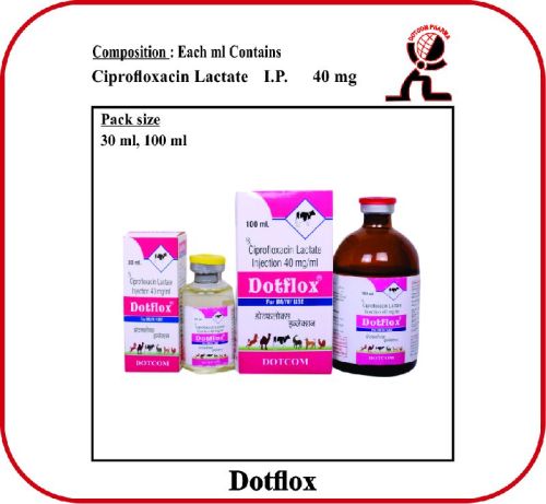 CIPROFLOXACIN LACTATE INJECTION DOTFLOX, For Veterinary Use, Purity : 100%