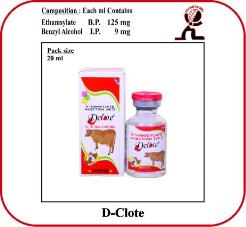 Ethamsylate 125mg Injection (D-CLOTE), For Veterinary Use, Packaging Type : Clear Vial