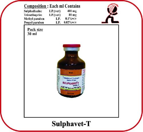Sulphadiazine With Trimethoprim Injection (SULPHAVET-T), For Veterinary Use, Packaging Type : Amber Vial