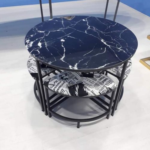 Black Marble Dining Table, Shape : Round