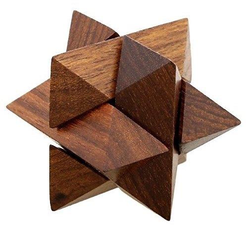Hexagonal Wooden Puzzle 3D Interlocking Block, For Kids Games, Color : Brown