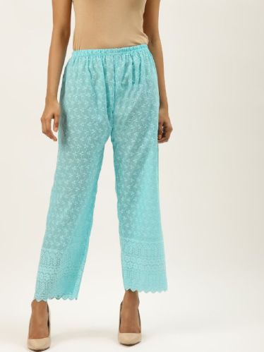 Vastraa Fusion Women's Regular Fit Cotton Chikan Palazzo - (Cyan)