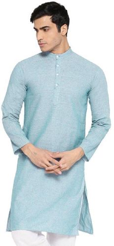Mens Sky Blue Khadi Kurta, Pattern : Plain