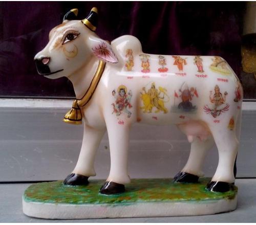 Virat Moorti Marble Cow Statue, For Interior Decor, Color : White