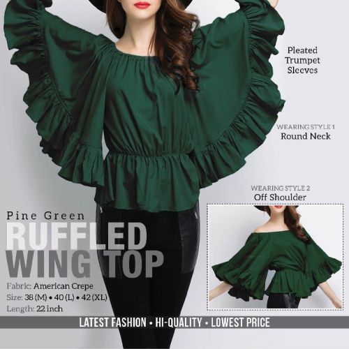 Ruffle Wing Top, Size : L-40, M-38, XL-42