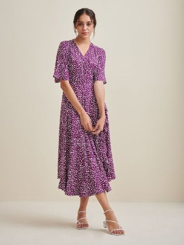 Ditsy Polka Wrap Dress, Size : XS, M, XL, XXL, 3XL, 4XL, 5 XL