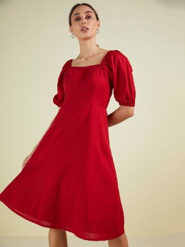 Linen Bow Midi Dress, Size : XS, XL, XXL, 3XL, 4XL, 5 XL