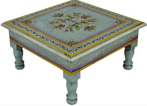 Kavya Arts Wood 2 Kg Hand Painted Pooja Chowki, Size : 15x15x6