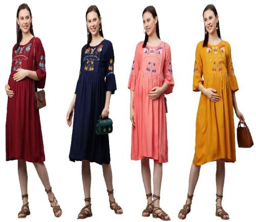 MomToBe Women Rayon Navy Blue Maternity/Feeding/Nursing Maternity Dress