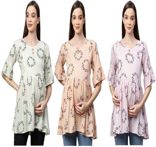 MomToBe Women's Rayon Floral Printed Maternity/Feeding Top