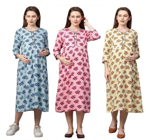 MomToBe Women's Rayon Flower Print Maternity/Feeding/Nursing Dress