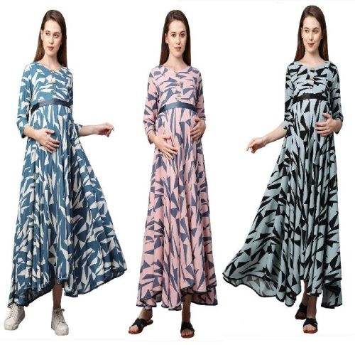 MomToBe Women's Rayon Geometric Printed Maternity/Feeding Dress