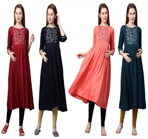 MomToBe Women's Rayon Geometric Yoke Design Feeding/Maternity Kurti