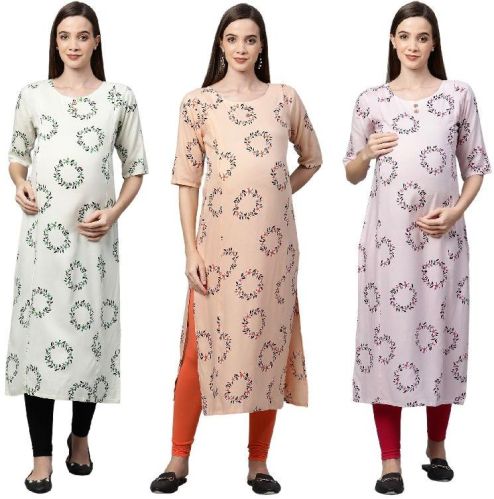 MomToBe Women's Rayon Maternity/Feeding/Nursing Kurti, Feature : Breathable
