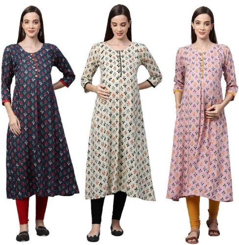 MomToBe Women's Rayon Printed Maternity/Feeding/Nursing Maternity Kurti