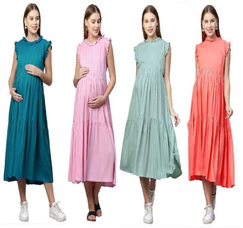 MomToBe Women's Rayon Solid Maternity/Feeding/Nursing Dresses, Feature : Breathable