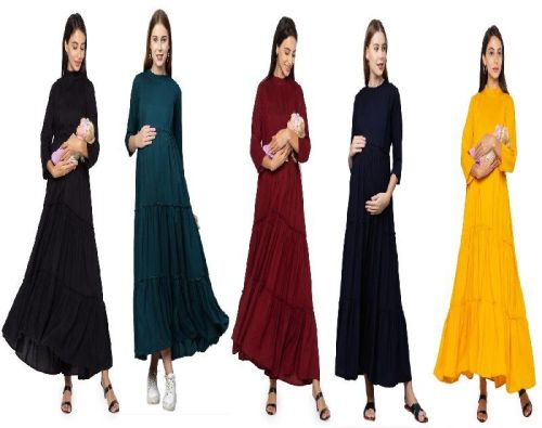 MomToBe Women's Rayon Solid Maternity/Feeding/Nursing Dresses