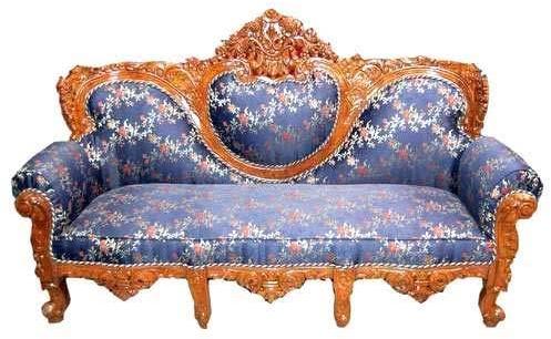 Vaidpure Furniture Polished Printed Teak Wood Sofa 3 Seater, Size : Multisizes