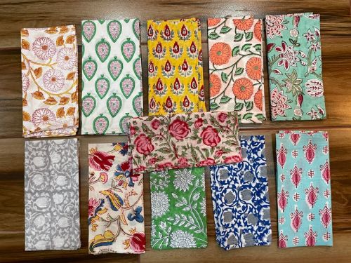 MHT Cotton Hand Block Printed Napkin, Color : White, MULTI