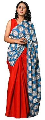 Blue With Buddha Design Pure Cotton Mulmul Printed Sarees