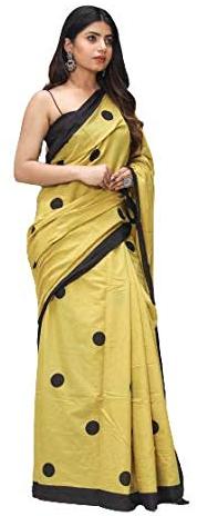 Khaki and Black Maheshwari Cotton Printed Sarees