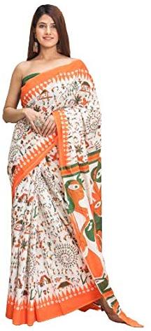 Multicolor With Warli Print Beautiful Design Pure Cotton Mulmul Printed Sarees