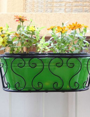 WINDOW BOX IRON RAILING METAL PLANTER, Color : Green, Red, White, Yellow