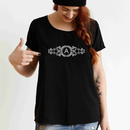 Ladies Silver Vinyl Alphabet Printed T-shirt, Feature : Easily Washable