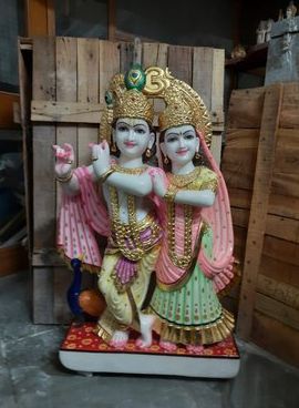 2 Feet Marble Radha Krishna Statue, For Worship, Pattern : Painted